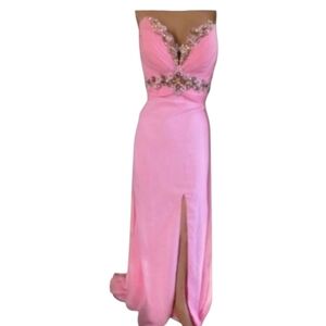 Crush Pale Pink Rhinestone Bodice Strapless Plunging Back Prom Dress Size 2